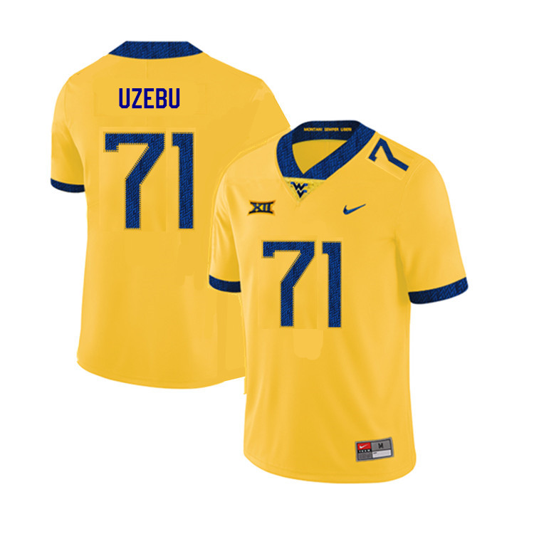NCAA Men's Junior Uzebu West Virginia Mountaineers Yellow #71 Nike Stitched Football College 2019 Authentic Jersey LW23S65HR